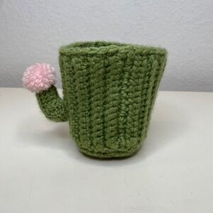 Handmade Crochet Cactus Pencil Holder Green Pink Flower Desk Organizer Basket‎